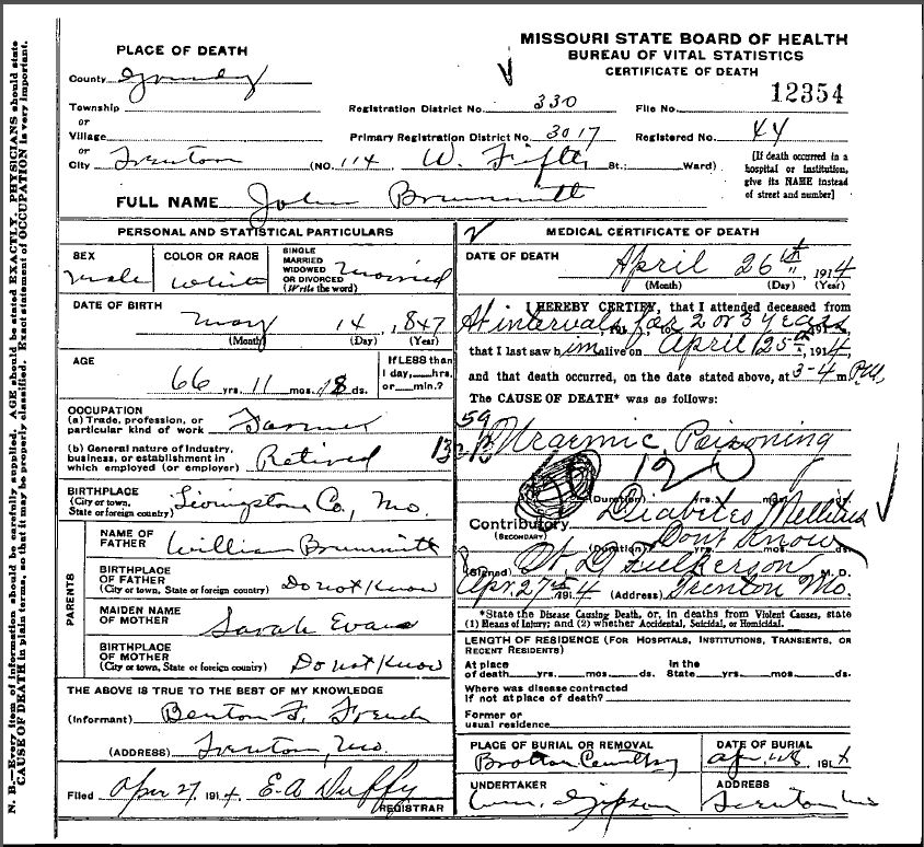 John Brummett's death certificate just straight up says doesn't know. I'm not even sure why I'm sharing this here.